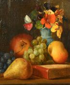 Late 19th Century Continental School, a still life of fruit and a vase of flowers, oil on panel, 11