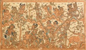 20th Century South East Asian School, exotic figures, ink and watercolour on fabric, Hong Kong trade