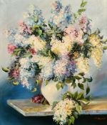 P. Roberis, (20th Century) A still life of mixed lilac, oil on canvas, signed, 24