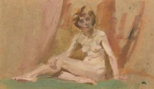 Modern British School, a seated nude model, oil on board, 4.25