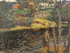 Vereker Monteith Hamilton (1856-1931), a gentleman salmon fisher on the banks of a churning river,