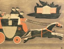 After John Armstrong, a lithograph (poster) of a mail coach passing a stately home, 17.5