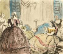 Harold Hope Read (1881-1959), female figures in elegant dress in an interior, watercolour, 9.75