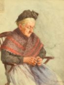Frederick James Mcnamara Evans (1859-1929), an elderly female figures in contemplation, watercolour,