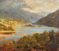 Brooke, Circa 1913, a view of a mountain lake under changing skies, oil on canvas, signed, 14