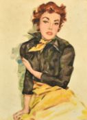 Circle of David Wright, a study of a glamorous lady, watercolour, 12