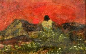 20th Century Spanish School, landscape at dusk, indistinctly signed, 8.25