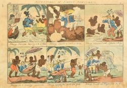 William Emes, 'Adventures of Johnny Newcombe', two hand coloured caricature etchings, 10