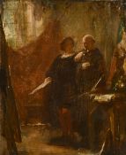Mid-19th Century Continental School, an artist and his patron regarding a painting on an easel,