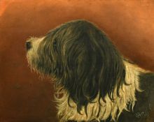 English School, Circa 1899, a head study of a dog, oil on board, signed with monogram and dated