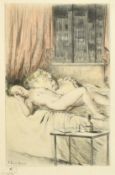 Paul Emile Becat (1885-1960), a pair of colour etchings of female nudes, 'L'Impredente' and 'Premier
