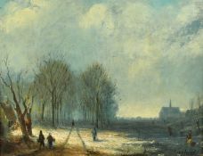 Siegfried, Early 20th Century Continental School, figures on a frozen waterway alongside figures