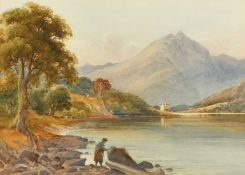 Joshua Renshaw (late 19th Century), Highland lake with a lone fisherman, watercolour, signed, 10