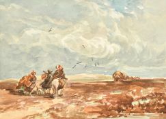 Circle of David Cox, wayfarers on a moorland path, 6.5