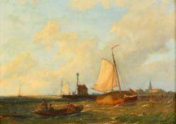 Pieter Cornelis Dommersen (late 19th/Early 20th Century), vessels off a headland, oil on panel,