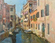 Vladimir Trush (b. 1963) Ukraine, a view of a Venetian backwater, oil on canvas, signed, 27.5