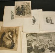 A collection of eight Continental etchings after Meissonier and others, the smallest 7
