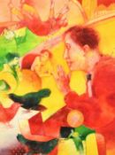 Bob Ballard (1944-2015), figures and birds, watercolour, 29.5