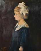 William Orton, Circa 1918, 'Peggy', a half-length portrait of child, oil on canvas, signed, 24