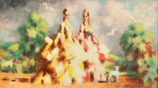 Charles Francois Guerin (1873-1939) French, elegant ladies in a parkland setting, oil on panel,