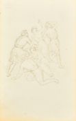 Circle of John Flaxman, two groups of figures in classical dress, pen and ink, each 7