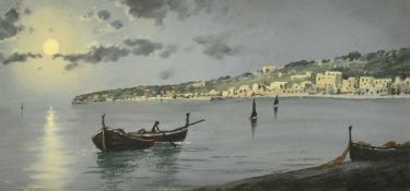 Italian School, Circa 1900, boat in a bay under moonlight, gouache, 4