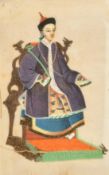 A pair of 19th Century Chinese watercolour on pith paper paintings of courtiers, each 6