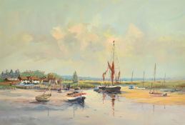 John Tuck (20th Century), 'Barge Cabby at Burnham Whery, Staithe', acrylic on board, signed, 14.5