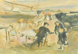 20th Century, Possibly French School, figures dining outdoors, mixed media, mostly oil, 12