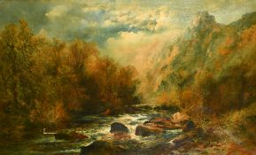 William Widgery (1822-1893), a view of a boulder-strewn mountain river, oil on canvas, signed, 25