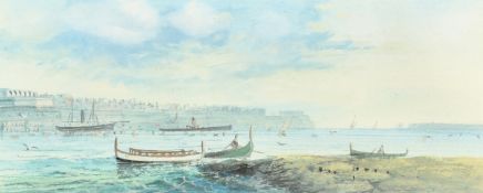 Attributed to d'Esposito, shipping off the harbour in Malta, watercolour, 2.75