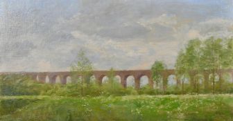 Fred Dubery (1926-2011), Chapell Viaduct, Essex, oil on board, signed with initials, 12