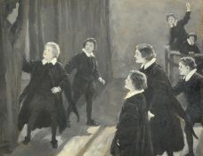 Percy Tarrant (1855-1934), 'The Judge's Debt', oil on board, en grisaille, 5