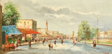 T. Dones, 'The Flower Market, Naples', oil on canvas, signed, inscribed verso, 16