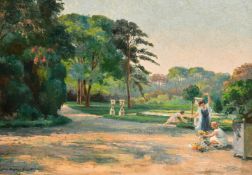 Suzanne Daynes-Grassot (1884-1976) French, 'Paysage a Bagatelle', a scene of elegant female