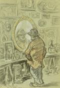Emile Alder (1870-1933), a male figure in a curiosity shop, signed and dated 1915, 13.5