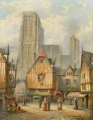 H. Schafer (19th Century) German, A pair of street scenes with figures in Abbeville and Louvain,