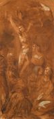 Manner of J. B. Jackson, the crucifixion, sepia wash heightened with white and red, 16.5