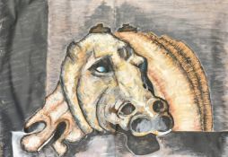 Attributed to Chema Cobo, a surreal study of an animal's head, watercolour and collage, 32