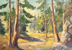 Finn Andersen (1909-1987) Danish, a sunlit pathway through trees, oil on canvas, signed, 26