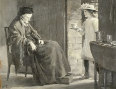 Percy Tarrant (1855-1934), 'Ruth Visitor', oil on board, en grisaille, 5