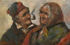 Giuseppe Canella (1837-1913) Italian, a fisherman and his wife in traditional clothing, oil on