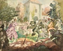 Harold Hope Read (1881-1959), a confusing scene in a church graveyard, watercolour, 12