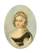 Crica 1900, a pair of oval watercolours of female figures, each 6