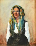 Early 20th Century, possibly Greek School, a bust length portrait of a lady with a colourful