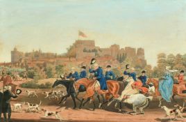 Dubourg after Pollard, King George III returning from hunting, hand-coloured aquatint, 13.5