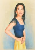 20th Century, a portrait of a standing lady, pastel, indistinctly signed possibly Ramirez and