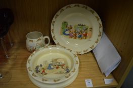 Three items of Bunnykins nursery china.