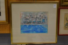 Abstract coastal landscape, watercolour.