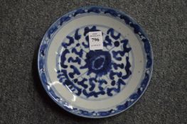 Chinese blue and white dish.